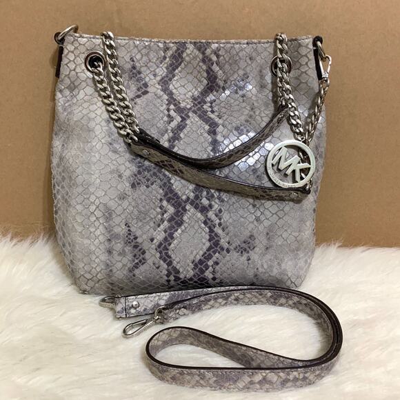 MICHAEL KORS JET SET Gray Python Leather North South Convertible Chain Hobo - Picture 16 of 16